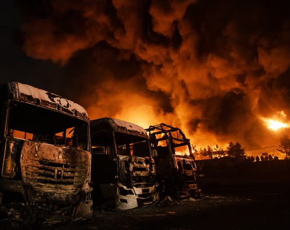 Đám cháy bùng phát tại kho dầu Shahran sau các cuộc tấn công của Mỹ và Israel ở Tehran, bao trùm thành phố trong khói đen. Ảnh: Anadolu / Getty Images
