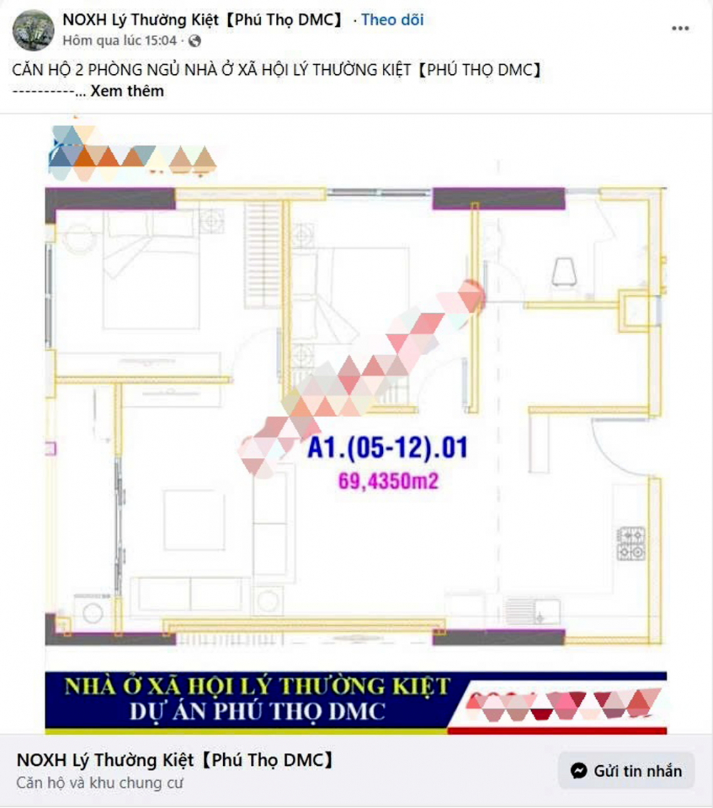 Nhiều chủ  tài khoản trên mạng xã hội  tự xưng là  “công ty bất động sản” rao bán suất mua nhà ở xã hội trong chung cư  Lý Thường Kiệt