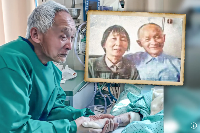 Người nông dân 82 tuổi Chen đã dành hàng giờ bên giường bệnh của người vợ yêu quý của mình. Ảnh: CCTV