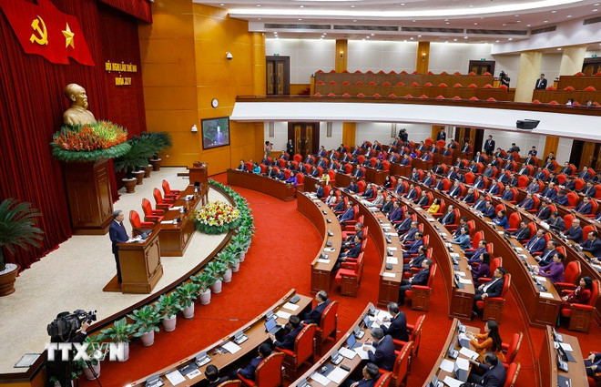 Tổng Bí thư Tô Lâm phát biểu bế mạc Hội nghị lần thứ hai Ban Chấp hành Trung ương Đảng khóa XIV. (Ảnh: Thống Nhất/TTXVN)