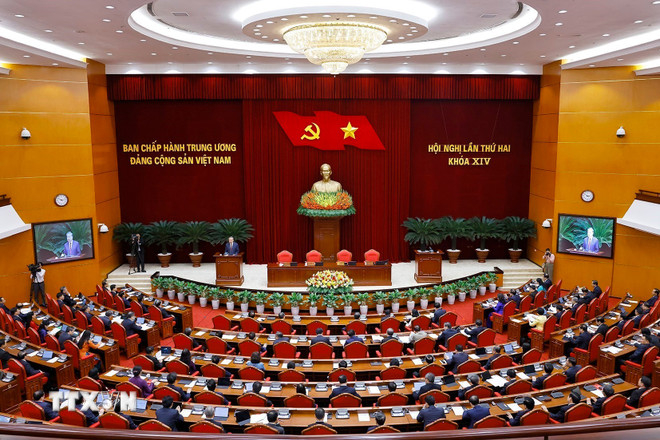 Tổng Bí thư Tô Lâm phát biểu bế mạc Hội nghị lần thứ hai Ban Chấp hành Trung ương Đảng khóa XIV. (Ảnh: Thống Nhất/TTXVN)