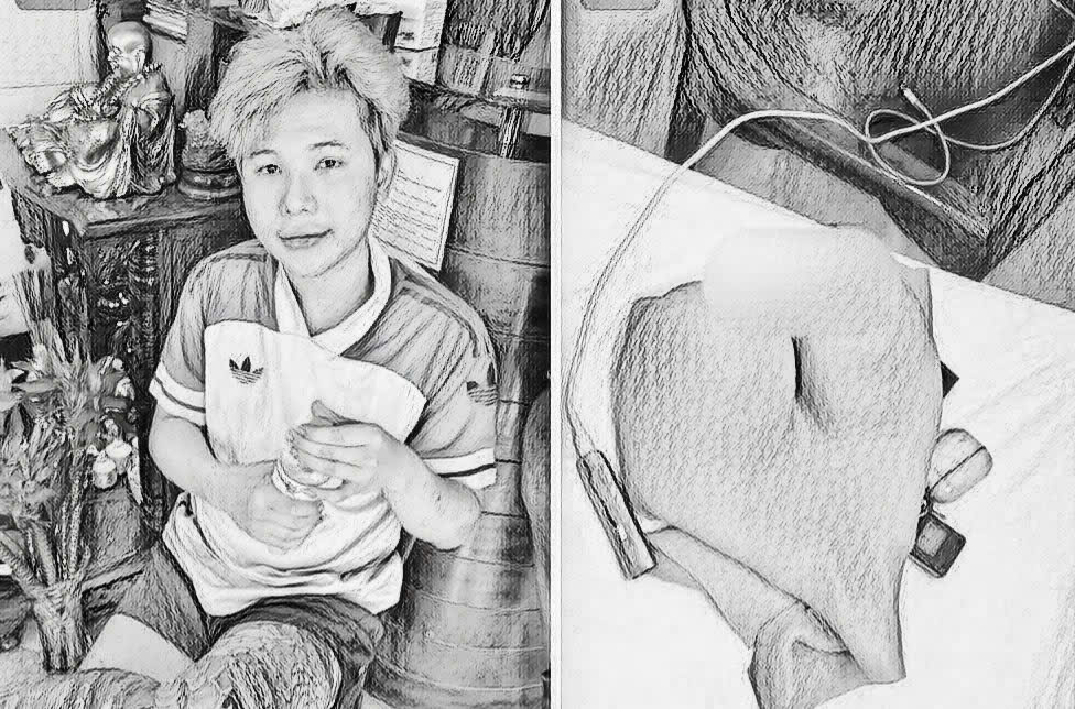 Phan Ngọc Gia Huy và đạo cụ sử dụng để lừa các nạn nhân - Ảnh: Công an Đà Nẵng.