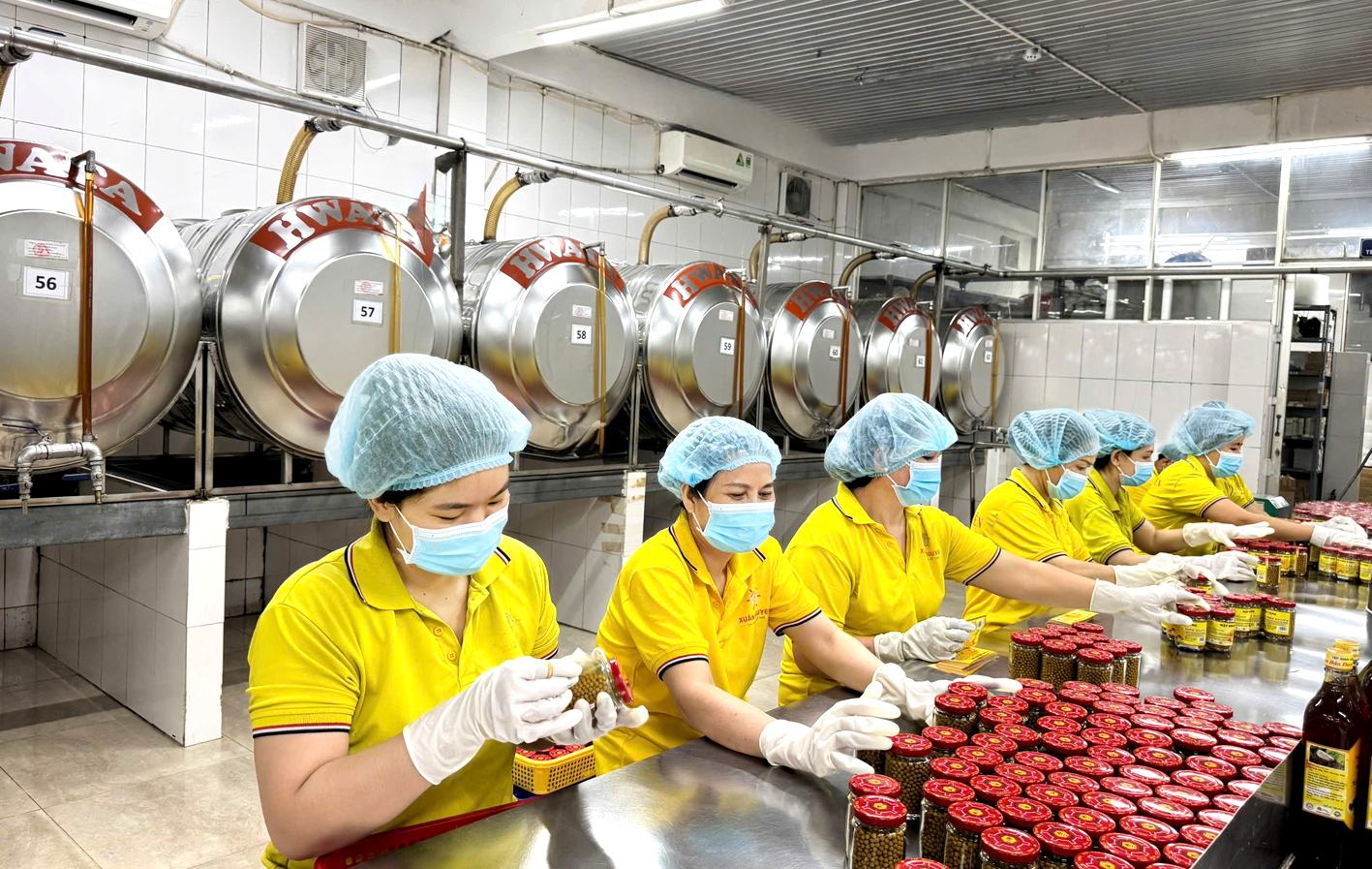 Công nhân Công ty cổ phần Tập đoàn Xuân Nguyên đóng gói mật ong - một trong những mặt hàng xuất khẩu vào thị trường Mỹ