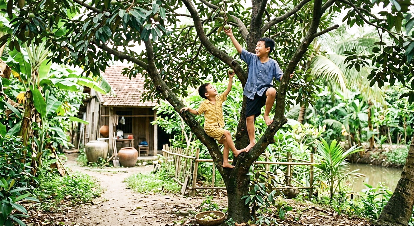 Mỗi đứa trẻ luôn có trong tim một góc vườn bình yên - Ảnh minh họa do AI tạo