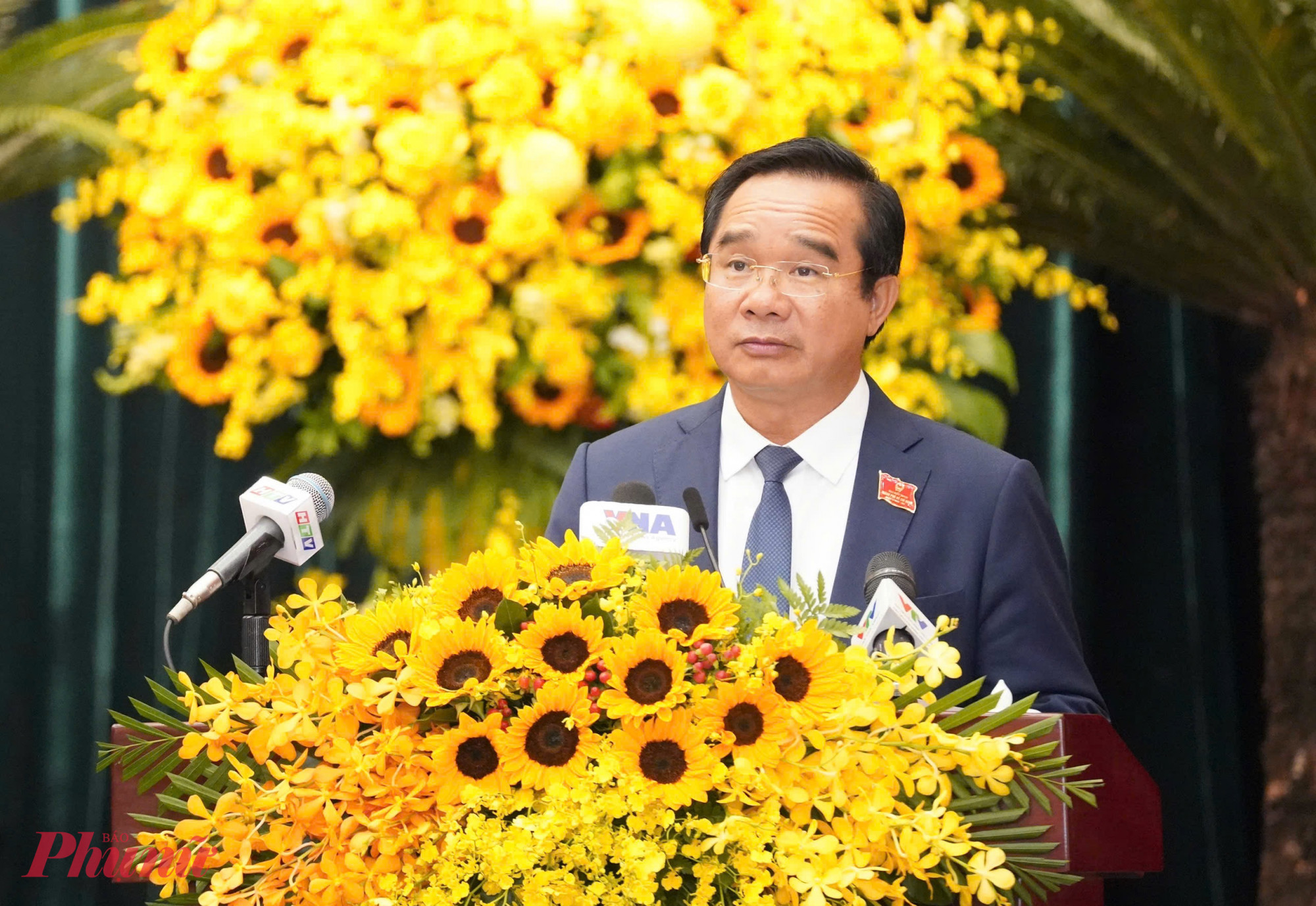 Ông Nguyễn Văn Được - Ủy viên Trung ương Đảng, Phó bí thư Thành ủy, Chủ tịch UBND TPHCM phát biểu nhận nhiệm vụ - Ảnh: T.T