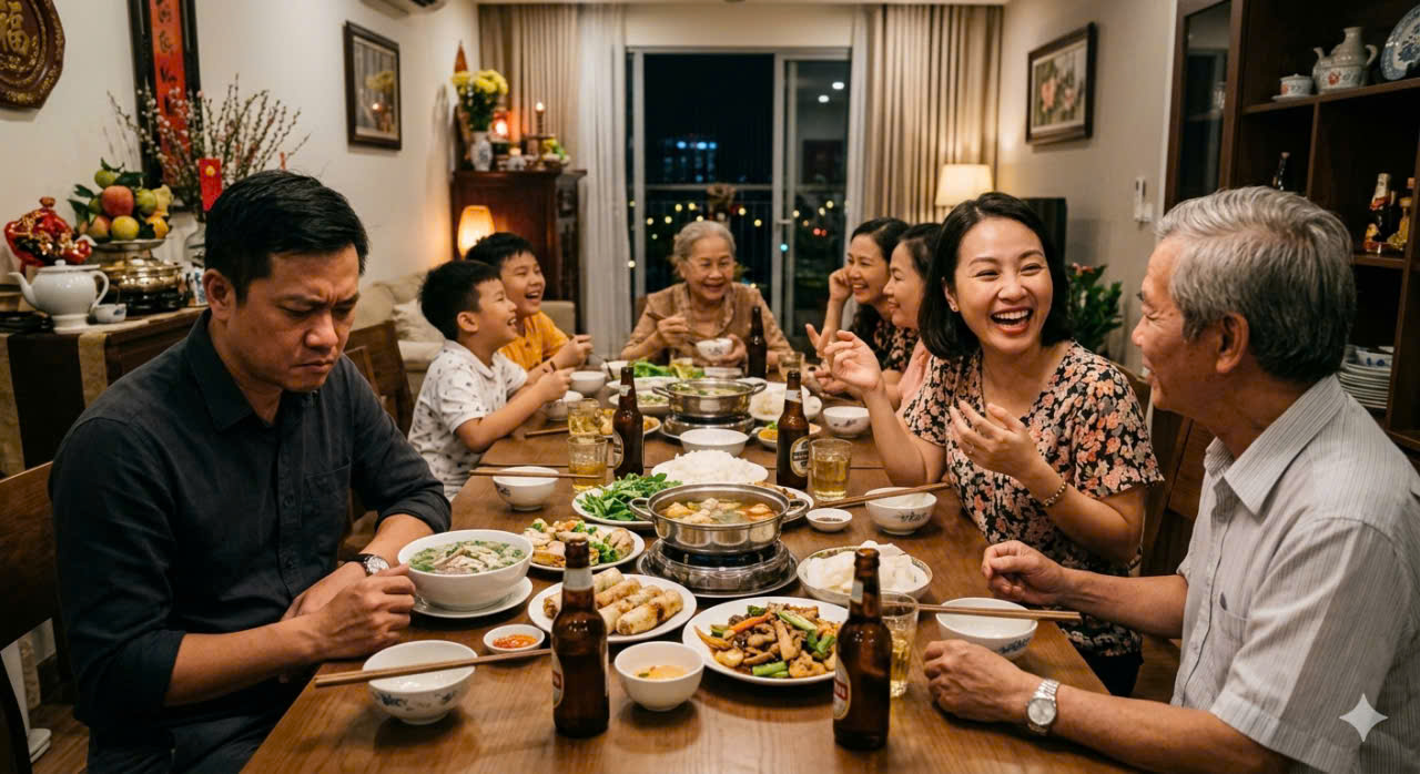 Ảnh minh hoạ cảnh chị vợ hồn nhiên nói xấu chồng ở ngay bữa tiệc gia đình. 