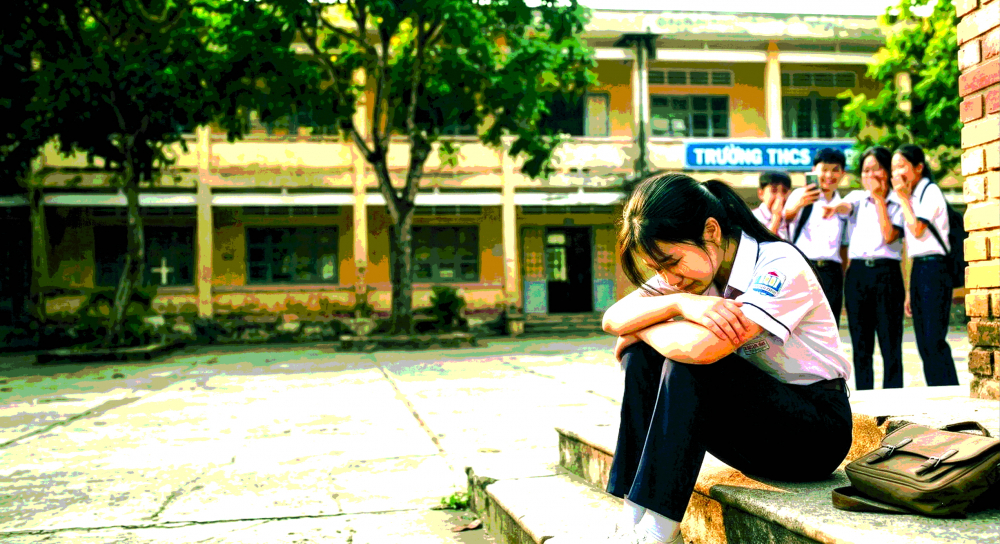 Bạo lực học đường ám ảnh nữ sinh Các vụ bạo hành tinh thần nữ sinh thường để lại hậu quả nặng nề khiến nạn nhân bị trầm cảm, rối loạn lo âu Ảnh minh họa được vẽ bằng trí tuệ nhân tạo (AI)