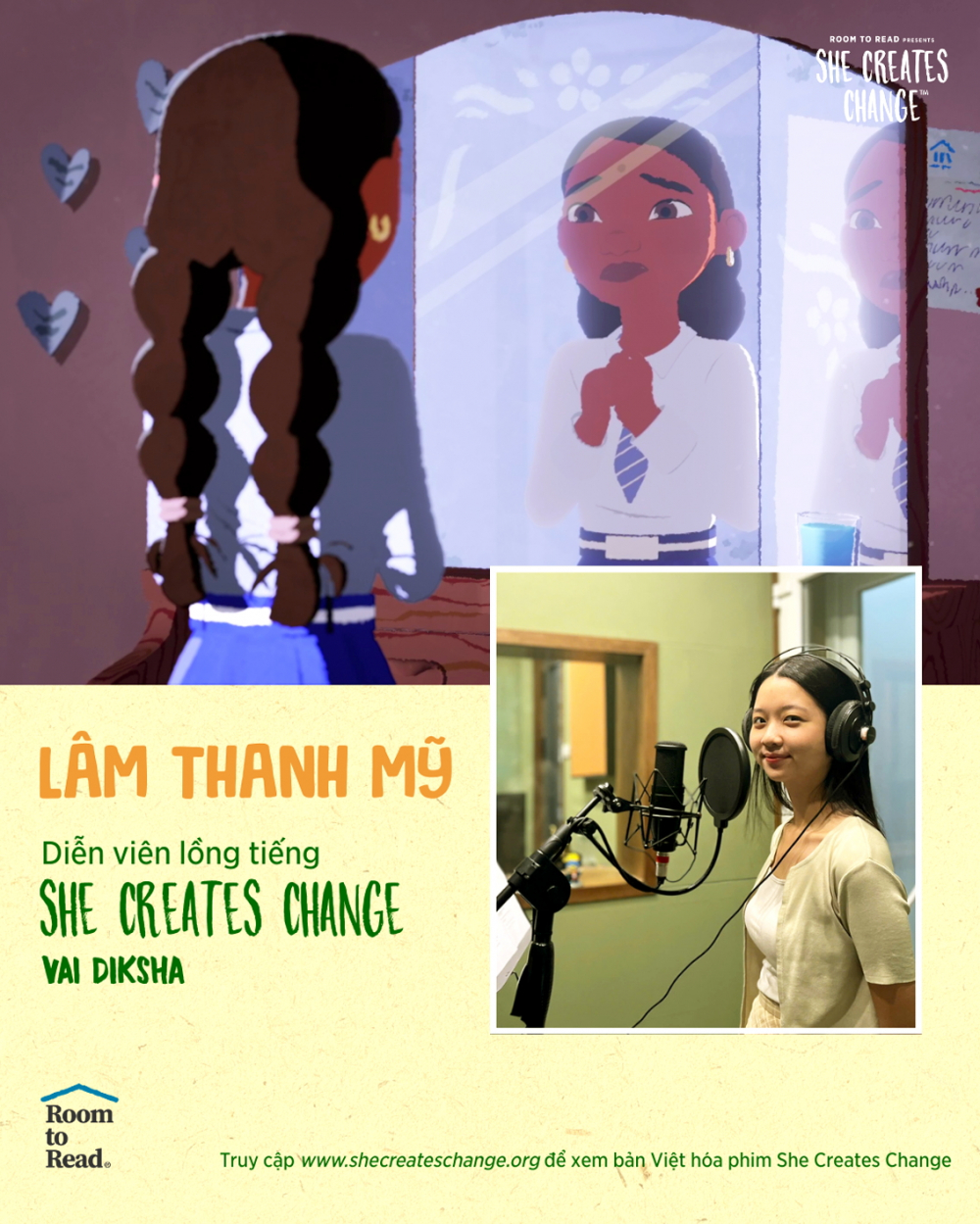 Poster giới thiệu phim và diễn viên lồng tiếng cho phim Những cô gái thay đổi thế giới  - Nguồn ảnh: Room to Read