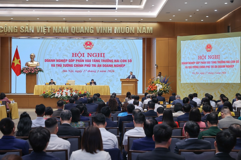 Thủ tướng Phạm Minh Chính chủ trì Hội nghị Doanh nghiệp góp phần vào tăng trưởng hai con số và Thủ tướng Chính phủ tri ân doanh nghiệp được tổ chức tại trụ sở Chính phủ - Ảnh: VGP/Nhật Bắc