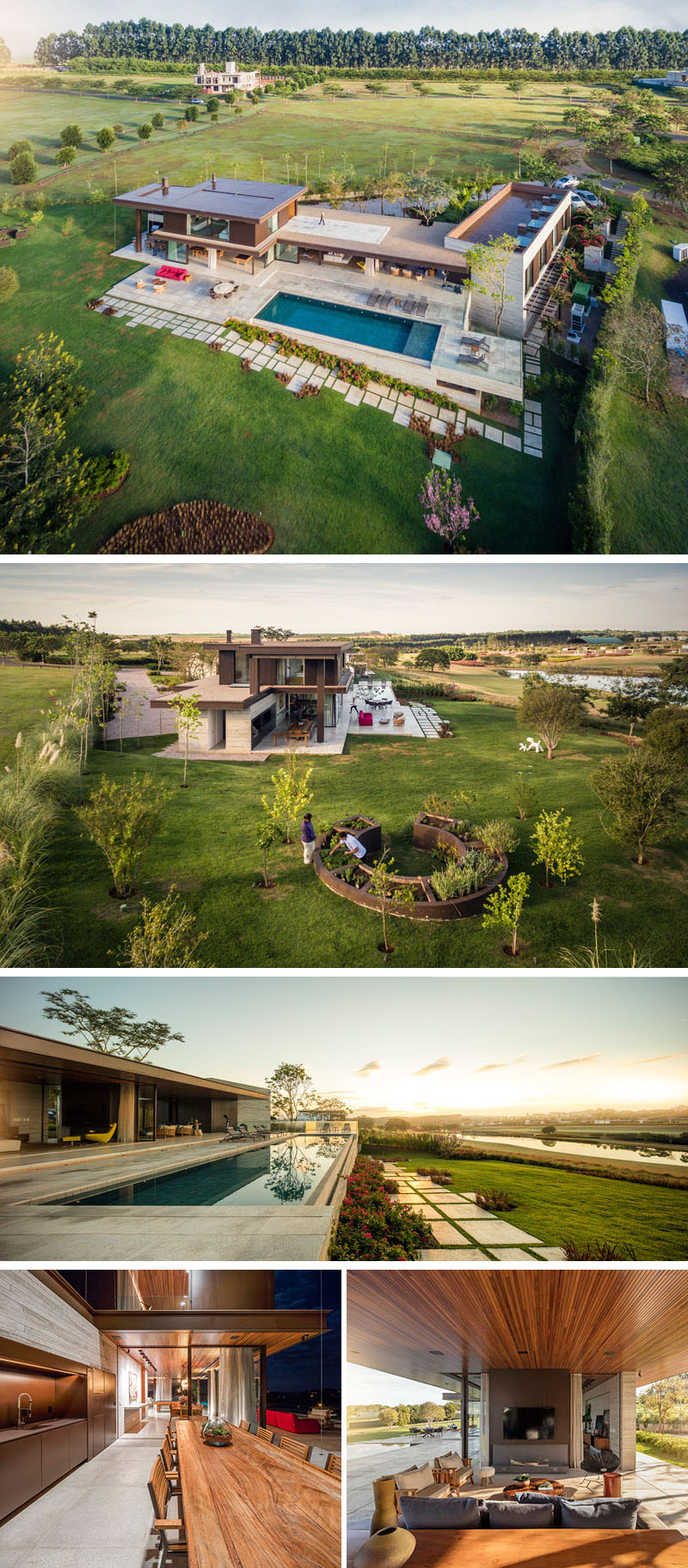 Khu vườn phía sau nhà này có nhiều yếu tố lý tưởng cho việc giải trí, chẳng hạn như hồ bơi lớn, khu vực thư giãn có mái che,                                                        khu vực ăn uống và chuẩn bị thức ăn ngoài trời. Ảnh: @Fernando Guerra | FG+SG.