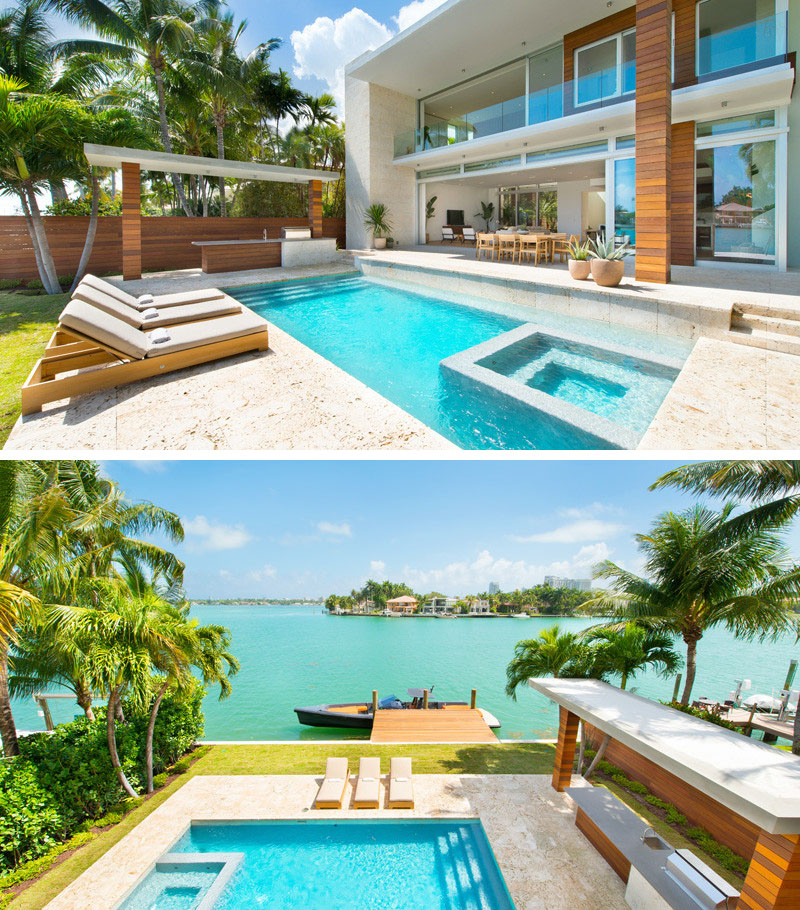 Khu vực nướng BBQ và quầy bar tích hợp, khu vực ăn uống có mái che và hồ bơi biến sân sau này thành một nơi vui chơi hoặc thư giãn tuyệt vời, đồng thời mang đến tầm nhìn tuyệt đẹp ra đại dương chỉ cách vài bước chân. Ảnh: @Max Strang.