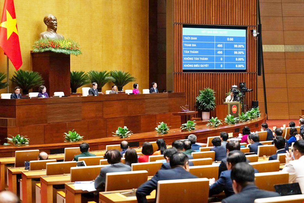 Kỳ họp thứ nhất, Quốc hội khóa XVI: Đặt nhân dân làm trung tâm, quyết đưa đất nước vươn mình Với 100% đại biểu Quốc hội tham gia biểu quyết tán thành, Quốc hội đã thông qua nghị quyết bầu Tổng bí thư Tô Lâm giữ chức Chủ tịch nước nhiệm kỳ 2026-2031 - Nguồn ảnh: Quốc hội