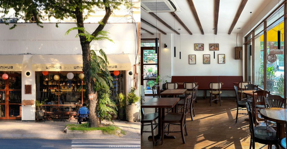 Unihub (36/32/2 Nguyễn Gia Trí, phường Thạnh Mỹ Tây) là một địa điểm không quá xa lạ với các bạn học sinh, sinh viên. Các cơ sở đều có không gian quán được thiết kế tương đối rộng rãi và thoải mái. Bàn ghế tại quán được bày trí hợp lý, có cả bàn đơn cho khách đi một mình và bàn lớn cho nhóm khách đông. Không gian quán cũng tận dụng phần lớn ánh sáng tự nhiên, do đó sẽ thích hợp hơn nếu bạn đi vào ban ngày. Bên ngoài quán có nhiều cây xanh thế nên không gian bên trong quán sẽ không quá nóng vào những khung giờ nắng gắt. Với đa số khách hàng đến đây để làm việc và học tập, không gian của Unihub luôn yên tĩnh và tập trung. Nếu bạn đang tìm kiếm một không gian làm việc gần gũi và thoải mái, thì Unihub chính là điểm đến lý tưởng.