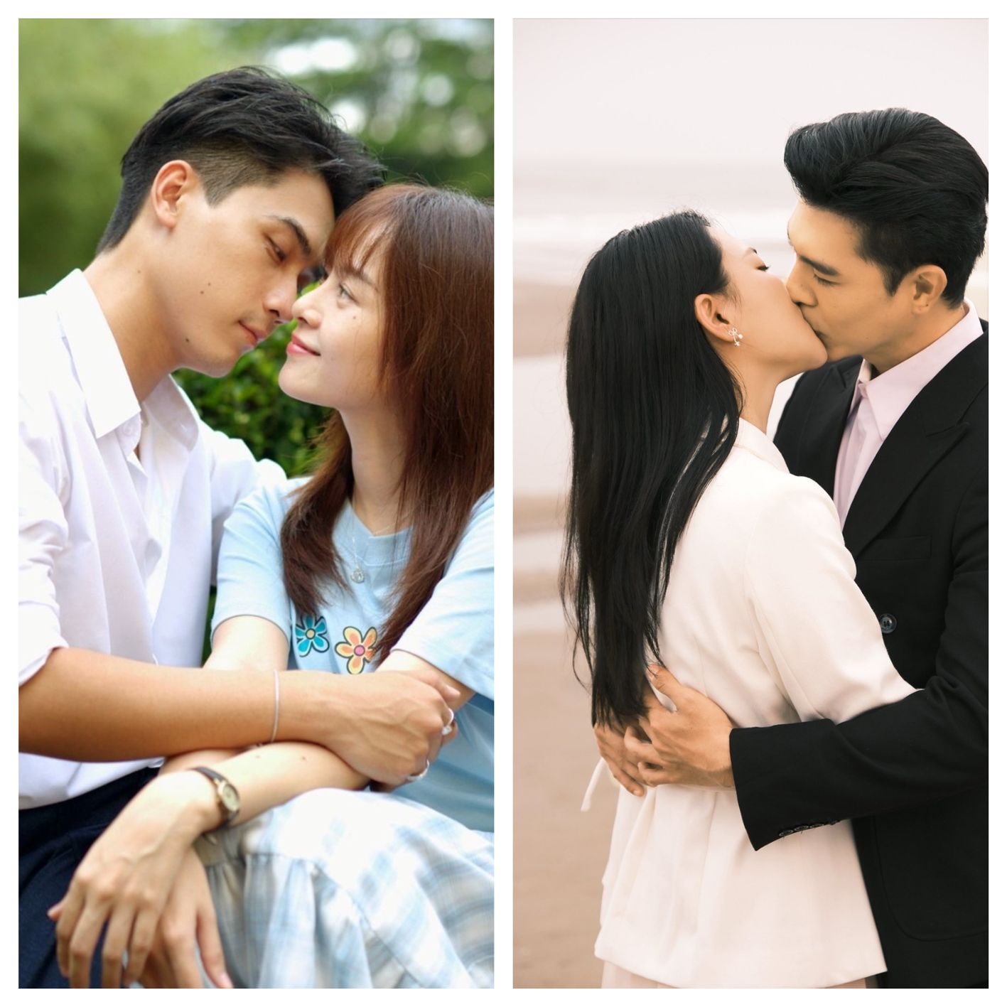 Võ Điền Gia Huy và Tam Triều Dâng (trái), Steven Nguyễn và Minh Trang (phải) là 2 cặp đôi được khán giả khen vì hiệu ứng tình cảm khi đóng chung - Nguồn ảnh: VieON và VTV