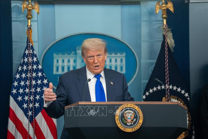 Tổng thống Mỹ Donald Trump phát biểu tại Nhà Trắng - Ảnh: THX/TTXVN