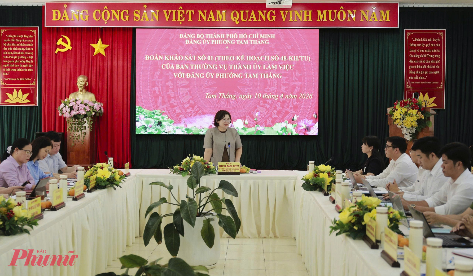 Đoàn khảo sát số 1 của Ban thường vụ Thành uỷ làm việc với Đảng uỷ Phường Tam Thắng - Ảnh: Thanh Tâm