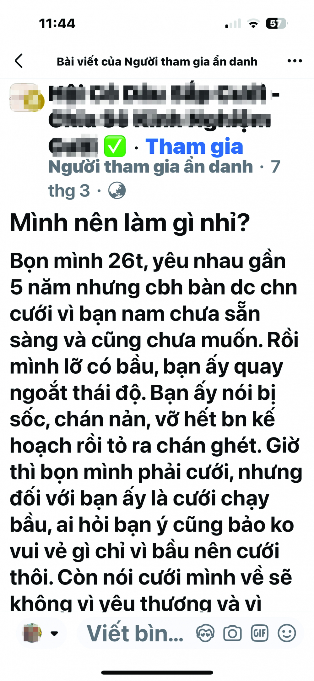 Bài tâm sự của một cô gái cưới chạy bầu và những bình luận  xung quanh vấn đề này - Ảnh chụp màn hình Facebook