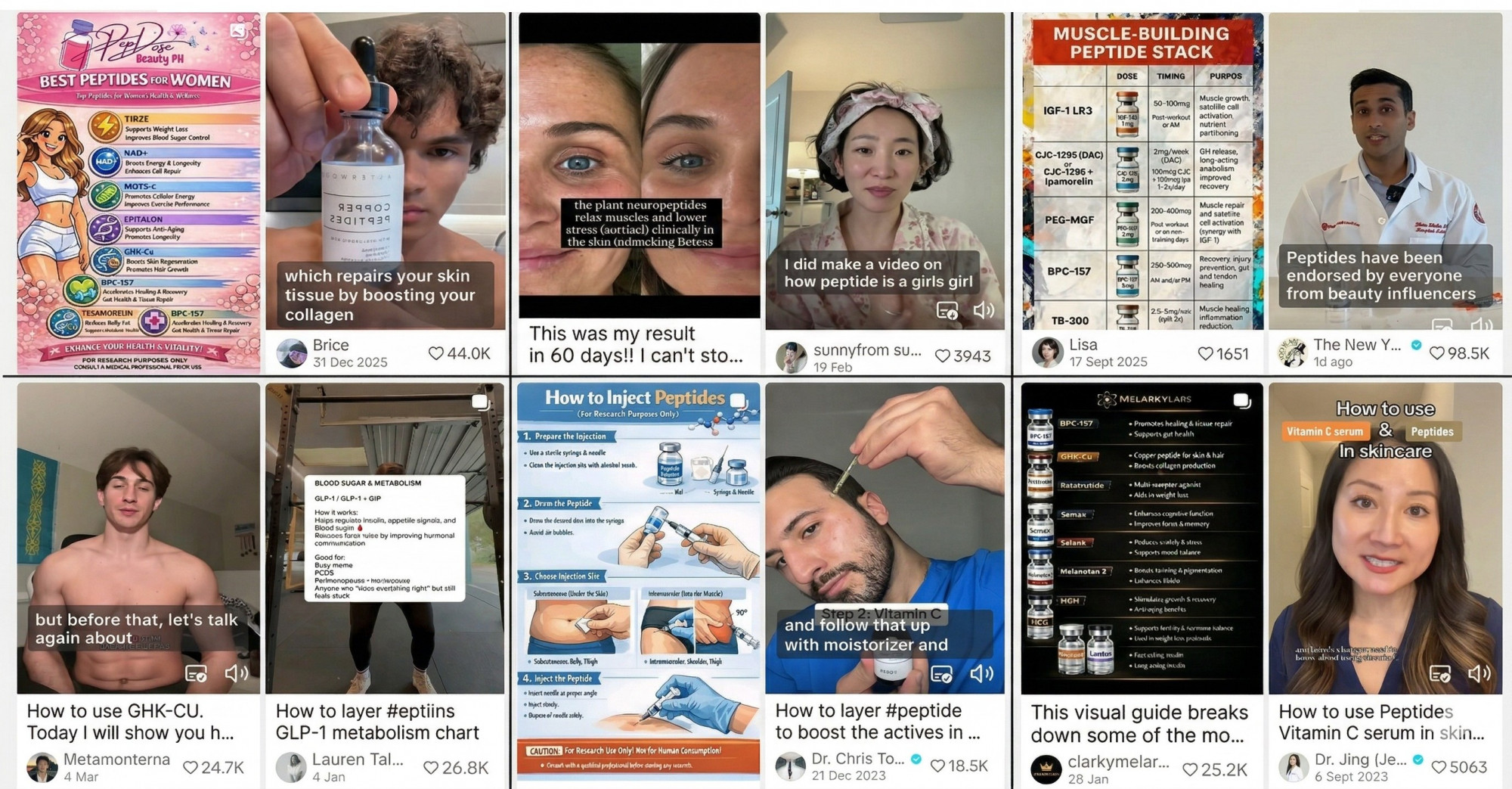 Những người có tầm ảnh hưởng trên mạng xã hội quảng bá peptide để chống lão hóa cho người theo dõi - Ảnh: TikTok