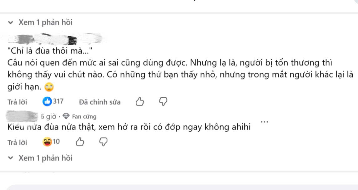 Bình luận không đồng tình về sự đùa này/. Ảnh chụp từ FB