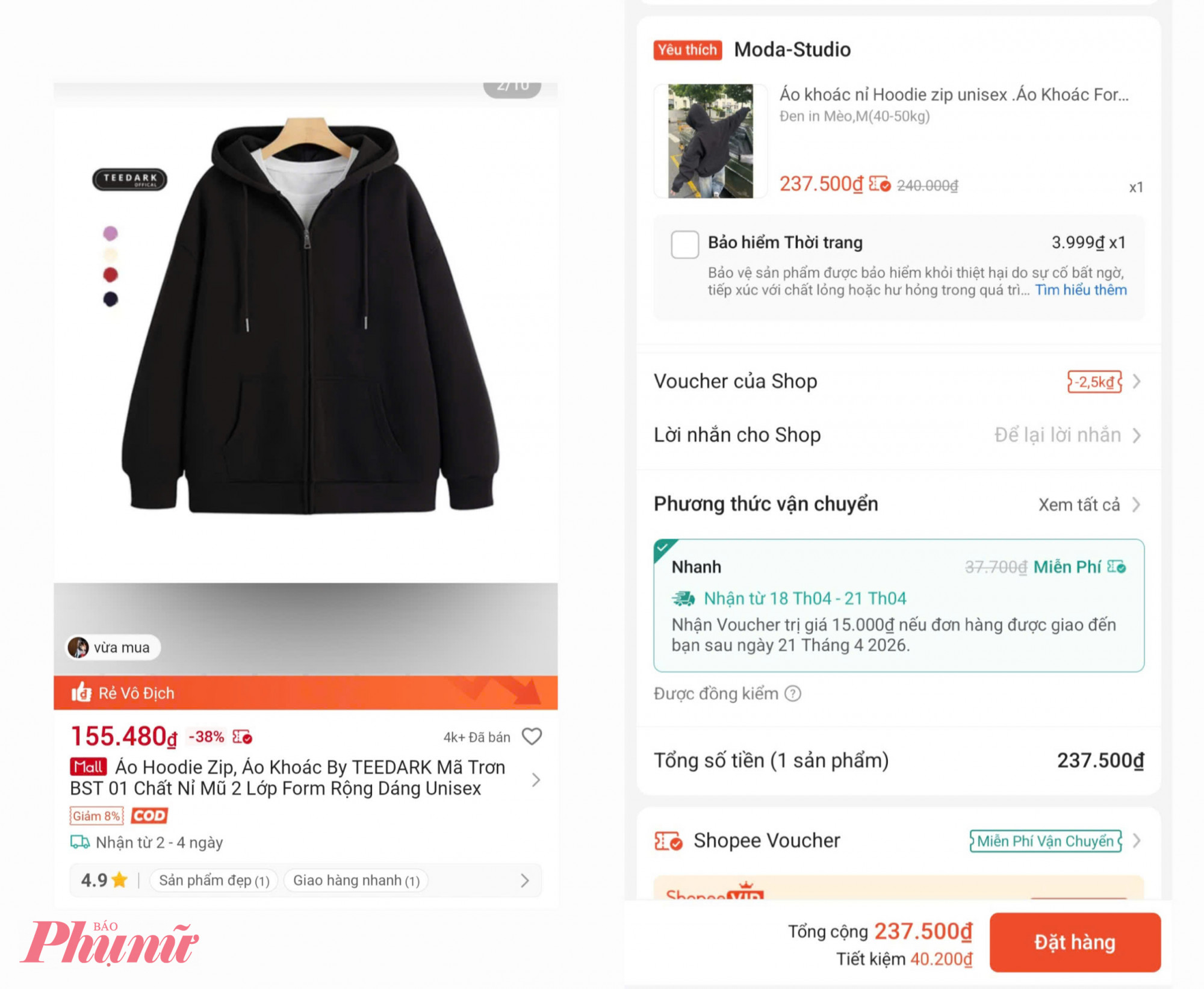 Mức giá đề xuất và mức giá thật phải chi trả khi chị Thy định mua chiếc áo 