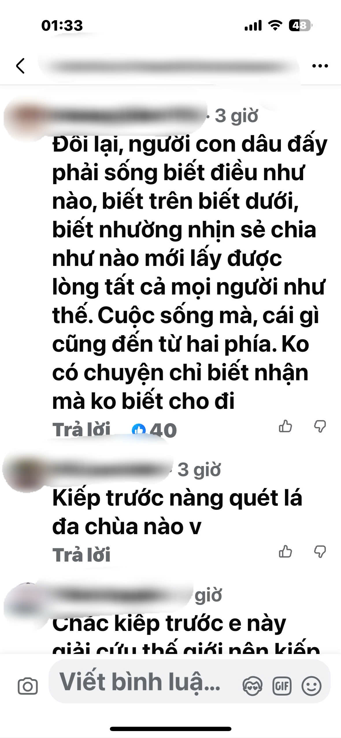 Những bình luận bày tỏ sự ngưỡng mộ cũng như lạ lùng về chuyện con dâu được chồng yêu thương,