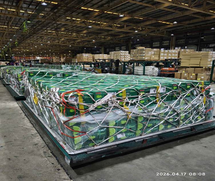 Hình ảnh các lô hàng từ Việt Nam chuẩn bị được đưa lên máy bay vận chuyển sang Dubai