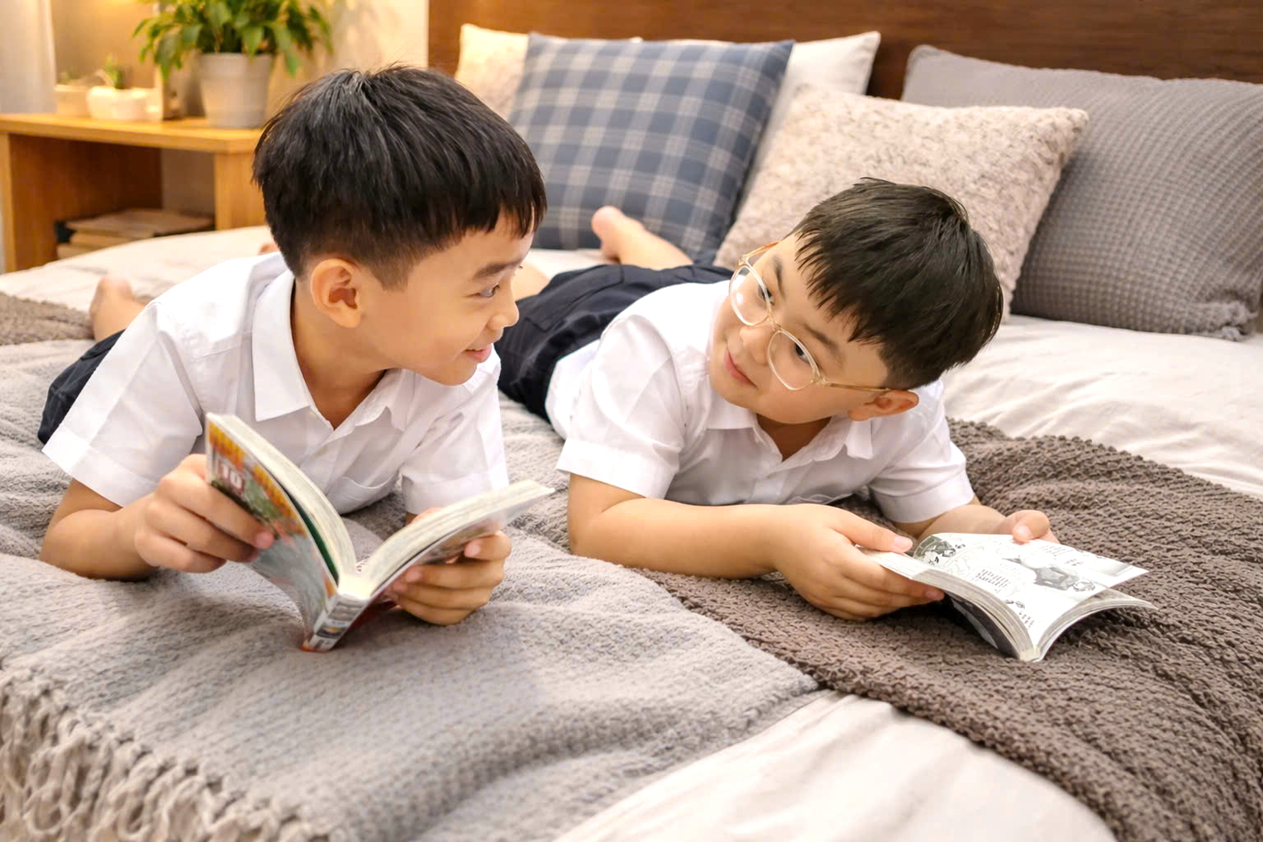 2 anh em cùng nhau đọc sách - Ảnh do tác giả cung cấp