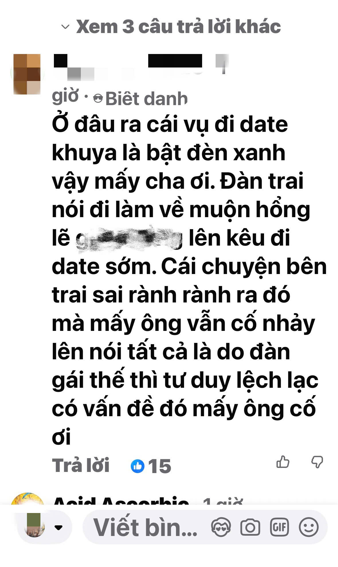 Những bình luận phản ứng việc quy chụp bạn gái đồng ý đi xem phim là bật đèn xanh cho đụng chạm.