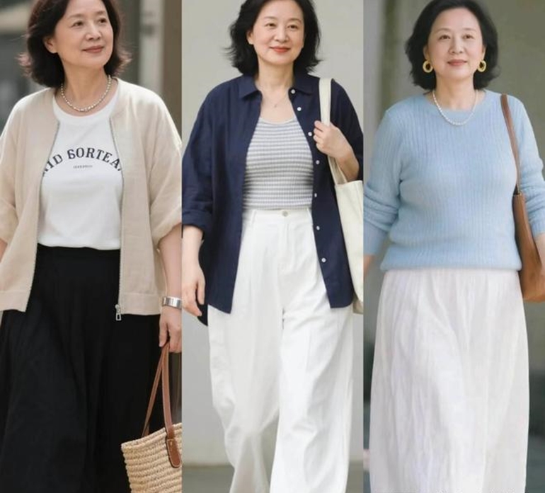 Sắc màu nhã nhặn cùng chất liệu phù hợp mang đến phong cách trẻ trung, thanh lịch cho phụ nữ tuổi lục tuần -Ảnh: Sohu