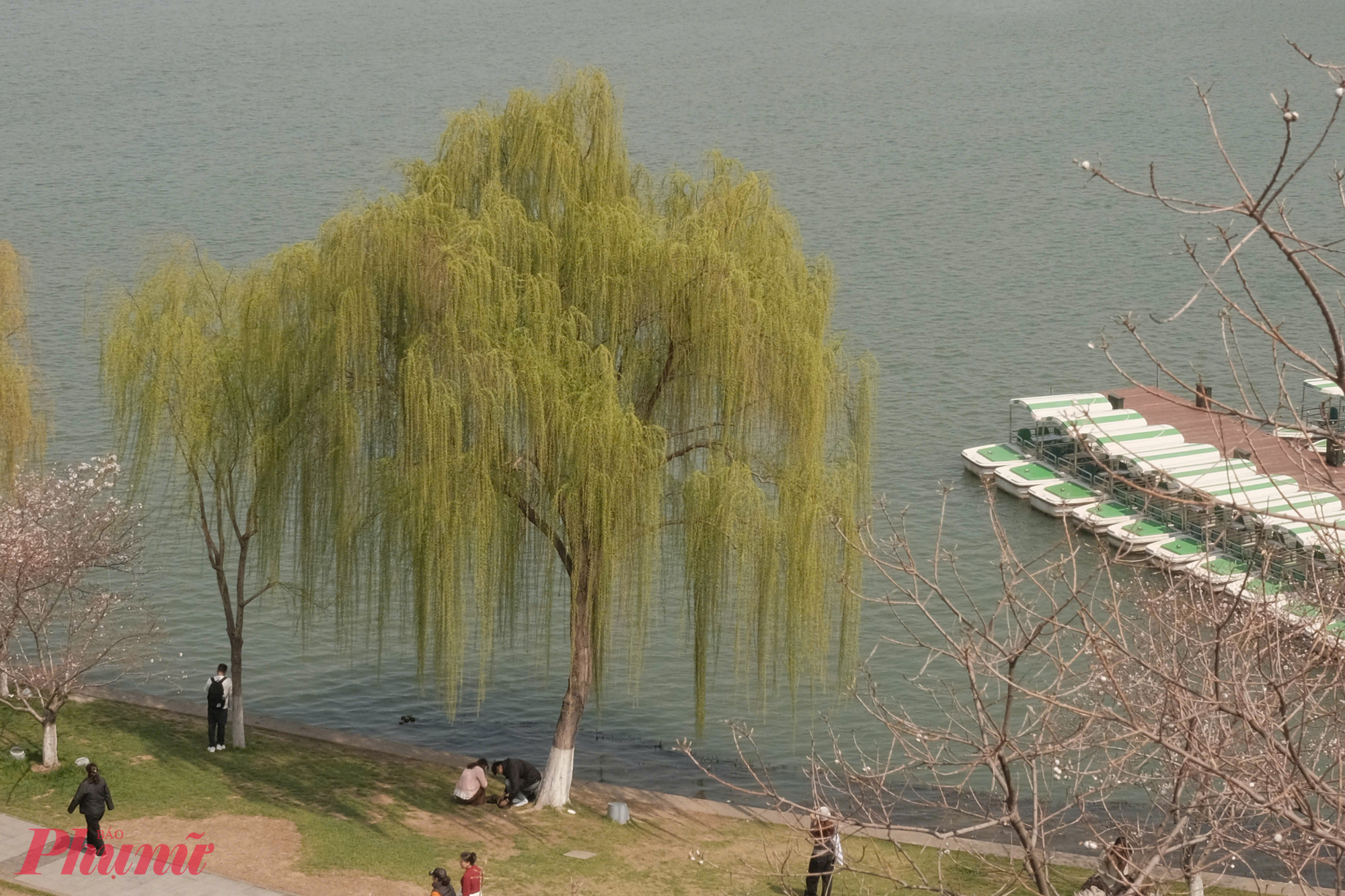 Vào mùa xuân, khu vực quanh hồ Huyền Vũ cũng là một trong những không gian dạo bộ được yêu thích của Nam Kinh. Hồ có diện tích mặt nước khoảng 3,78 km², tổng diện tích toàn khu khoảng 5,13 km², gồm 5 đảo nhỏ nối với nhau bằng cầu; đường ven hồ dài khoảng 15 km. Từ chùa Kê Minh phóng mắt ra hồ, du khách được ngắm nhìn phần nhịp sống thư thả rất đặc trưng của thành phố này.