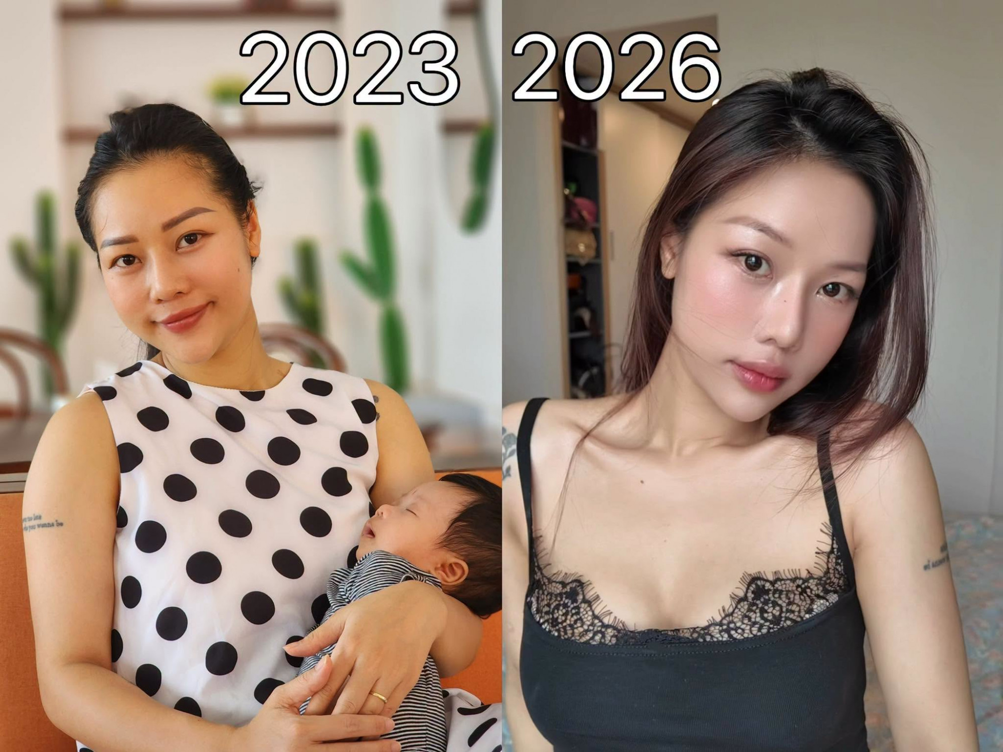 So sánh nhan sắc của bà mẹ 1 con cách nhau 3 năm (Ảnh: NVCC)