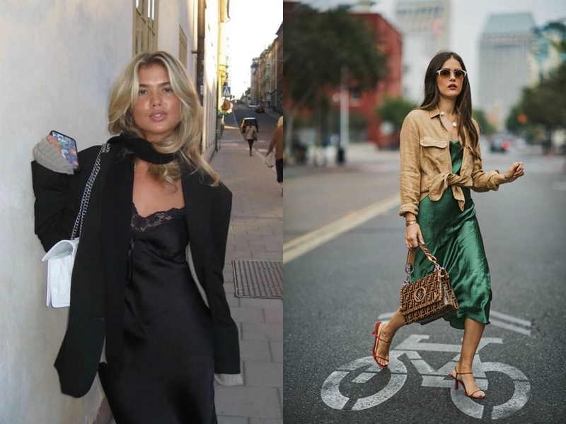 Váy ngủ kết hợp với blazer giúp cân bằng tổng thể trở nên tinh tế hơn - Ảnh: 3W