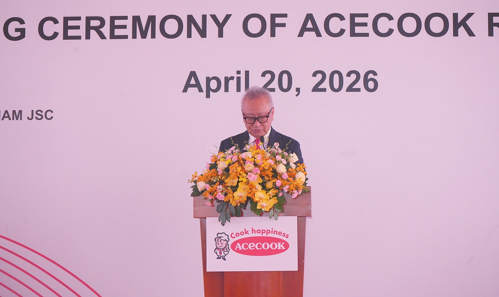 Ông Kaneda Hiroki - Tổng giám đốc Acecook Việt Nam phát biểu trong buổi lễ động thổ