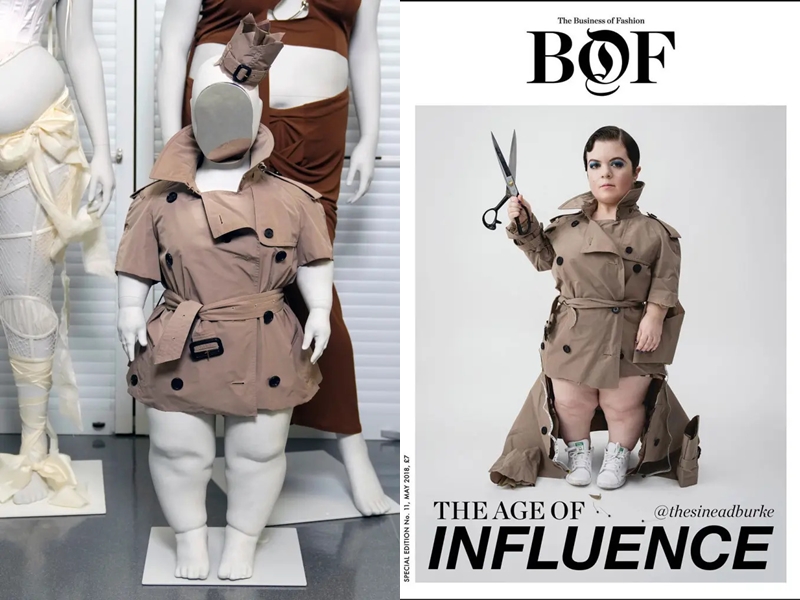 Một bộ trang phục Burberry do Christopher Bailey thiết kế riêng cho người mẫu Sinéad Burke, được trưng bày trên ma-nơ-canh có kích thước tương đương với Burke - Ảnh: Charles Sykes 