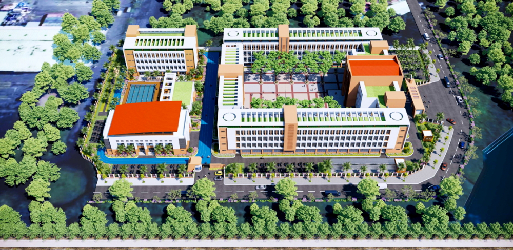 Phối cảnh Trường THPT Hoàng Thế Thiện nhìn từ trên cao