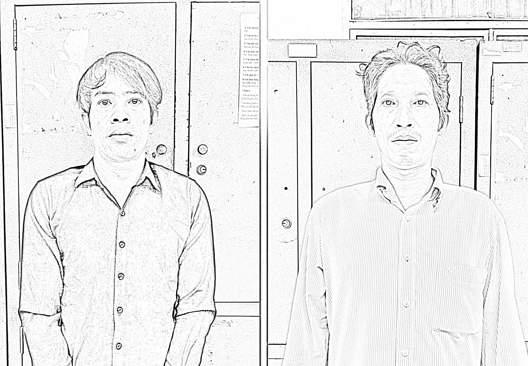 Đối tượng Danh Thiện và Nguyễn Tấn Được tại cơ quan công an - Ảnh CACC