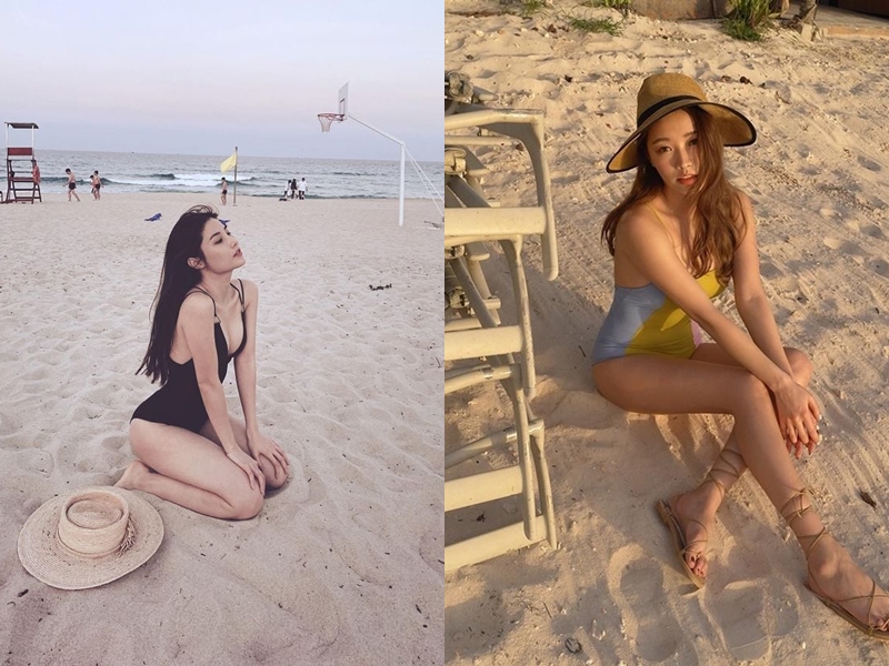 Tư thế ngồi trên cát đơn giản mà vẫn khoe trọn được vóc dáng khi diện bikini - Ảnh: mạng xã hội