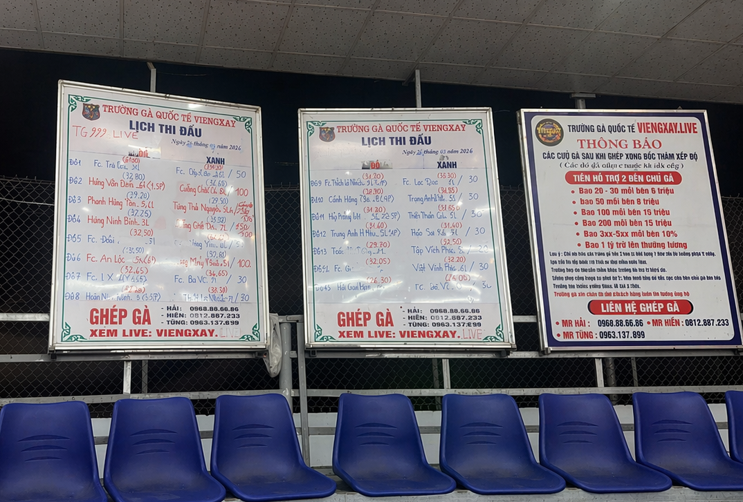 Lịch thi đấu được treo bên trong trường gà - Ảnh công an cung cấp