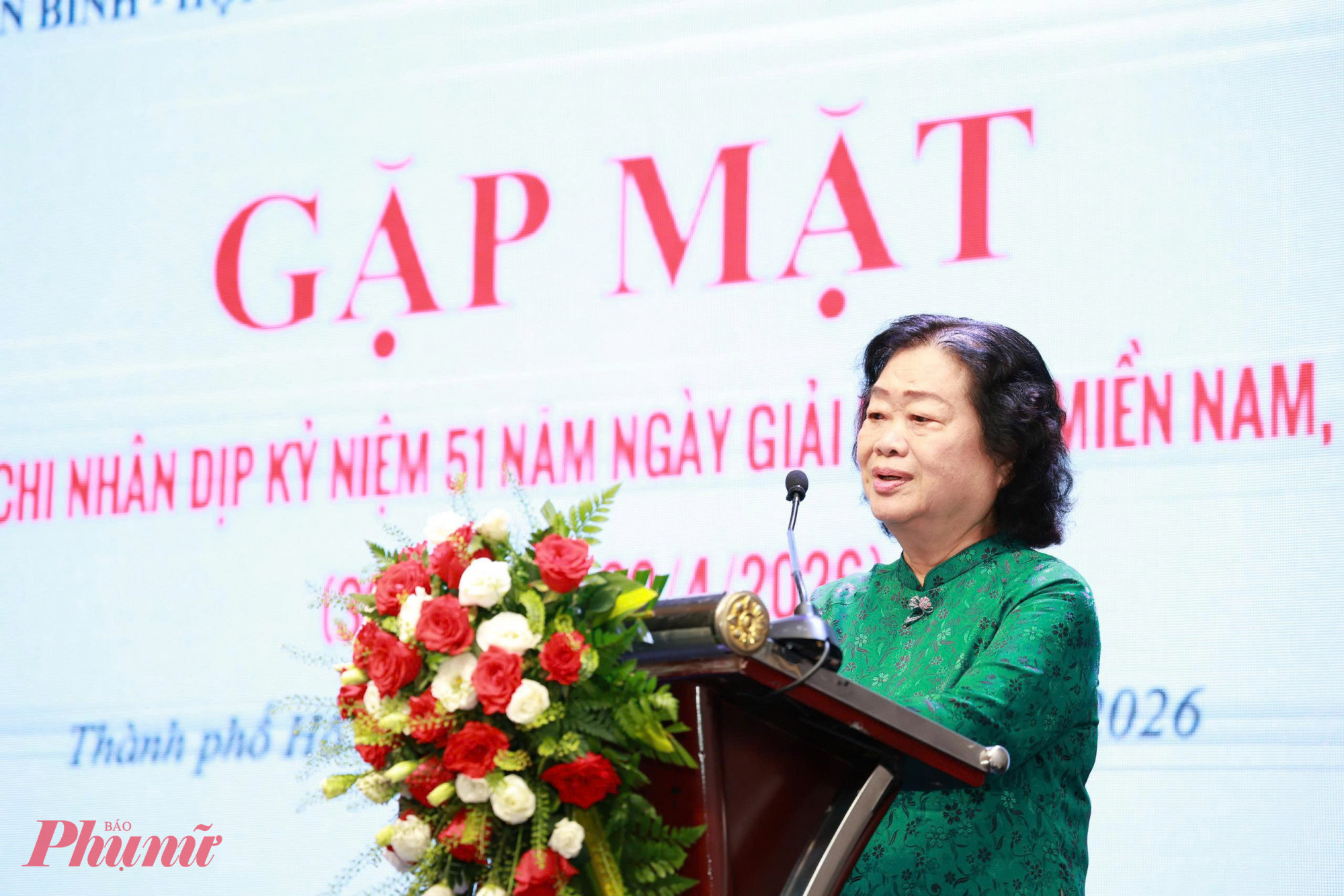 Bà Trương Mỹ Hoa - nguyên Bí thư Trung ương Đảng, nguyên Phó chủ tịch nước phát biểu tại buổi gặp mặt - Ảnh: Thanh Tâm