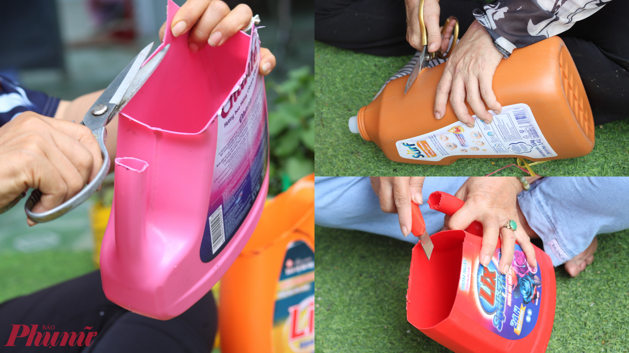 Những sản phẩm nhựa tưởng như chỉ có thể dùng một lần rồi bỏ đi, nhưng qua đôi bàn tay khéo léo của các dì, các chị, chúng lại có thêm vòng đời mới