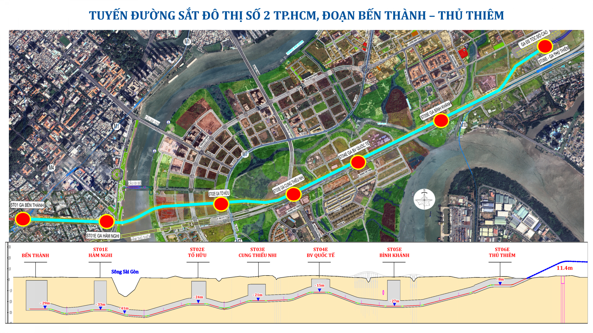 Hướng tuyến metro Bến Thành - Thủ Thiêm
