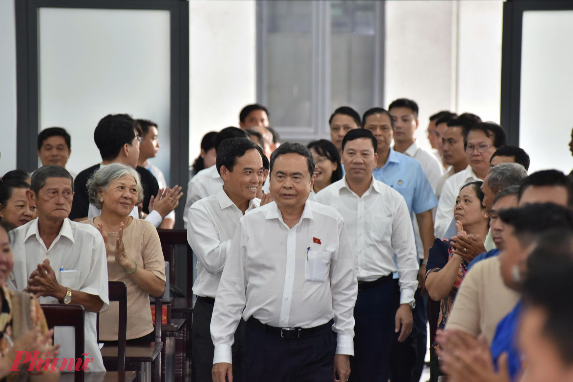 Chủ tịch Quốc hội Trần Thanh Mẫn tiếp xúc cử tri sáng 4/5 tại khu vực Hóc Môn, Củ Chi (trước sáp nhập) - Ảnh: Thanh Tâm