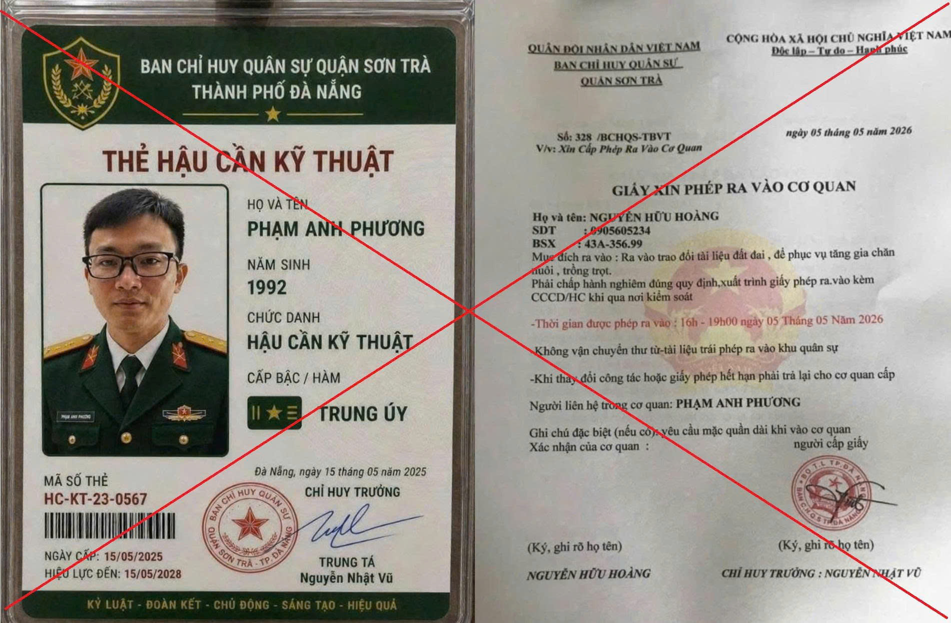 Hình ảnh thẻ giả được đối tượng làm để đi môi giới đất_Ảnh: Ban CHQS phường Sơn Trà.
