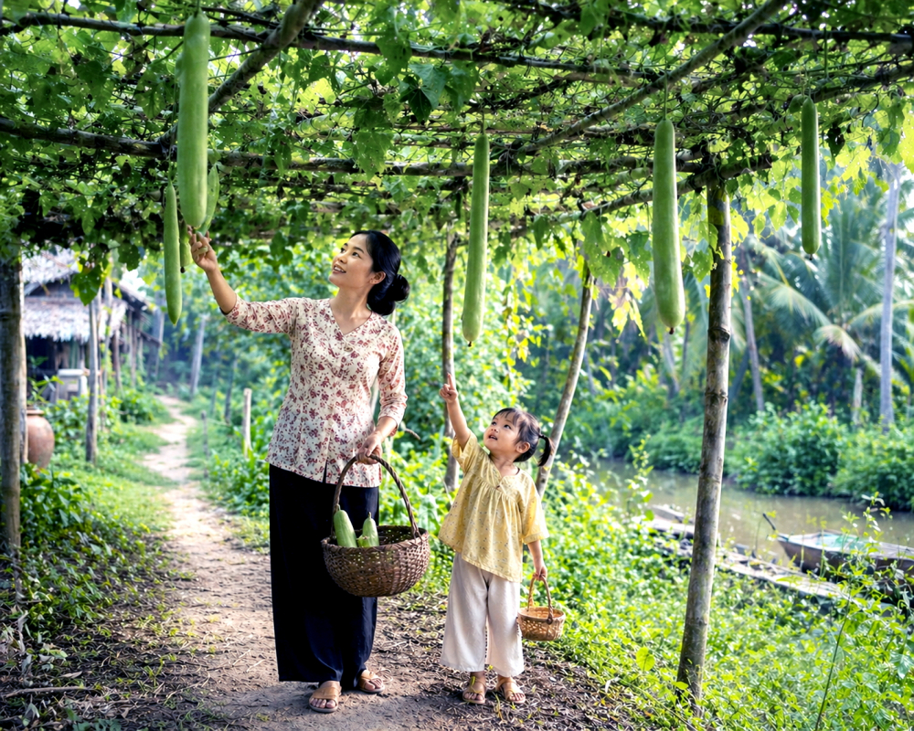Giàn bầu tuổi thơ - Ảnh minh họa do AI tạo