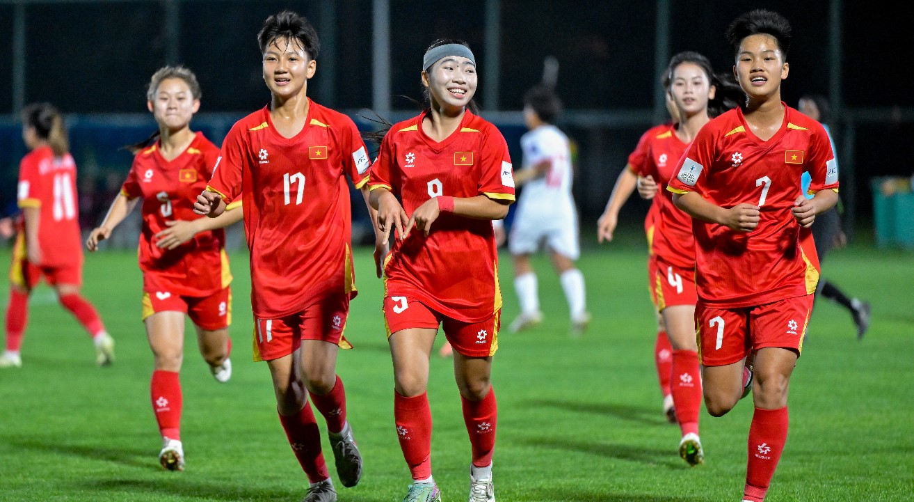 Niềm vui chiến thắng của các cô gái Việt Nam U17- Ảnh: AFC 