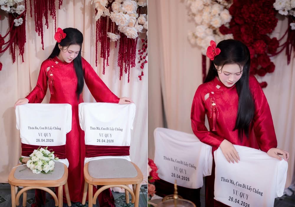 Cô dâu Tường Vy bên cạnh 2 chiếc ghế trống dành để ba má 'góp mặt', tham dự trong ngày vui của con