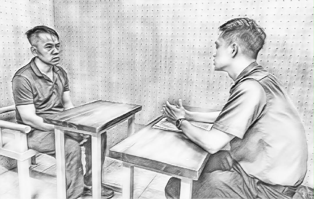 Nguyễn Hoàng Tuấn tại cơ quan công an - Ảnh công an cung cấp