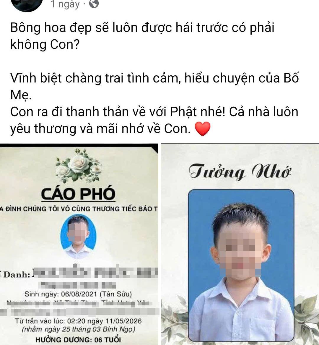 Sự ra đi của cháu M. khiến người thân không khỏi bàng hoàng, thương xót và đề lại dòng tâm trạng trên mạng xã hội - ảnh: MXH