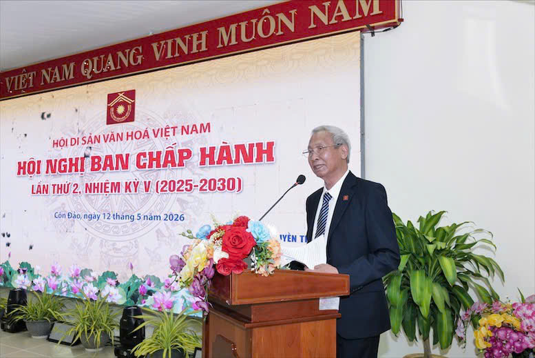 PGS.TS Đỗ Văn Trụ - Chủ tịch Hội Di sản Văn hóa Việt Nam phát biểu tại Hội nghị - Ảnh: Thế giới di sản