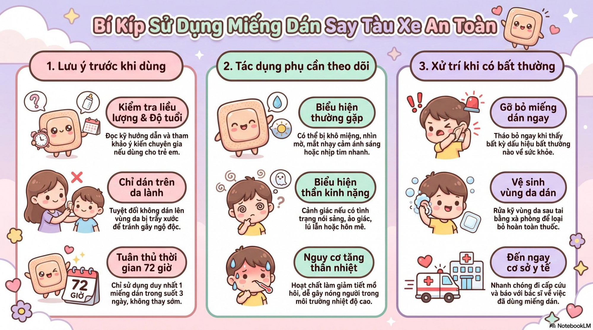 Khi sử dụng miếng dán say tàu xe cho trẻ cần đọc kỹ hướng dẫn sử dụng, ảnh BV